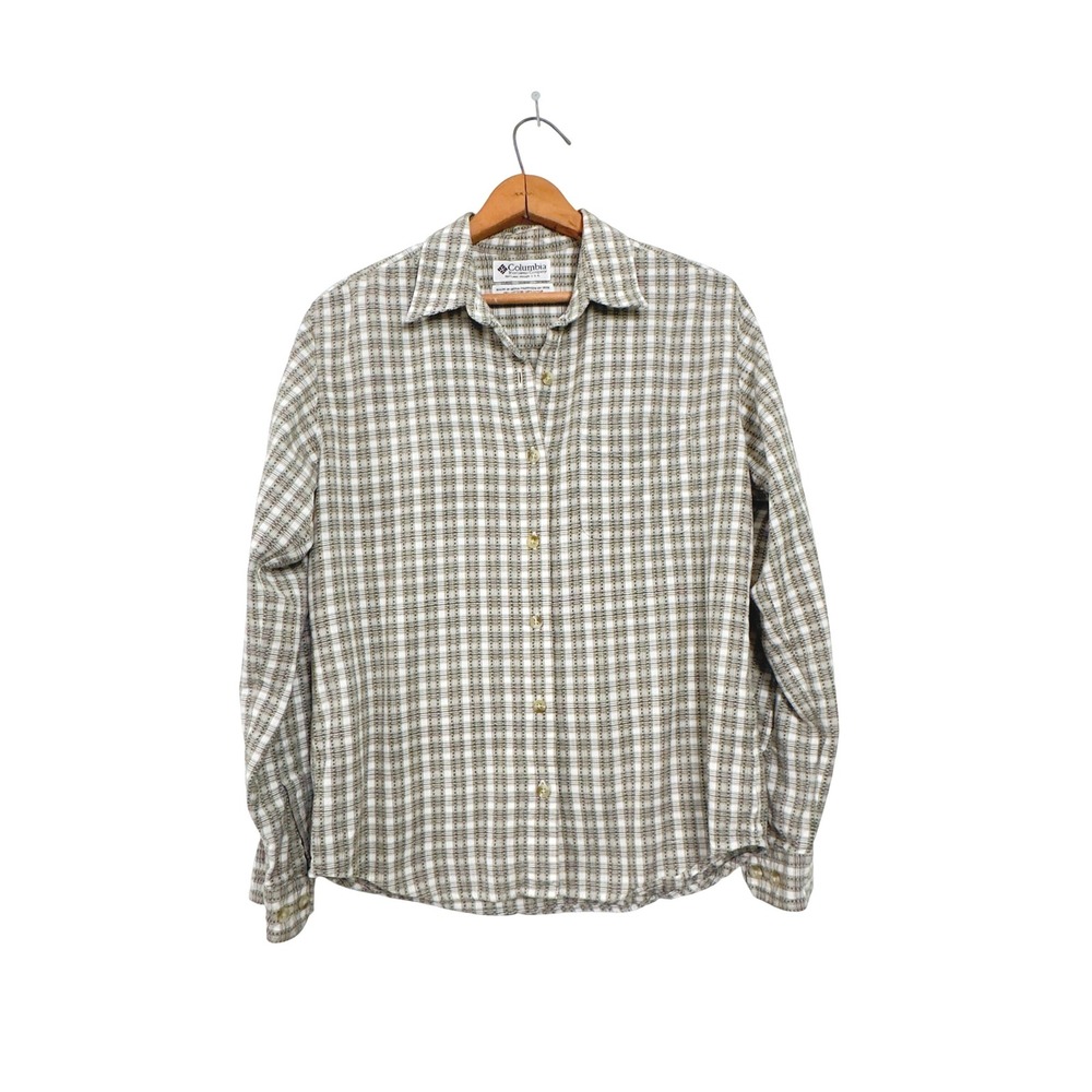 Vintage 90's Columbia Button Down Shirt Olive Plaid Cotton - Small